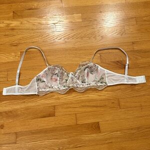 NWOT - White Sheer Lingerie Bra with Gold & Pink Floral Embroidery - US M